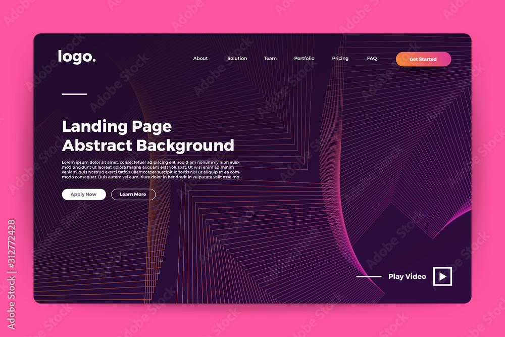 Aufkleber landing page website mockup abstract background. vivid bright gradient wave form. concept dynamic gr