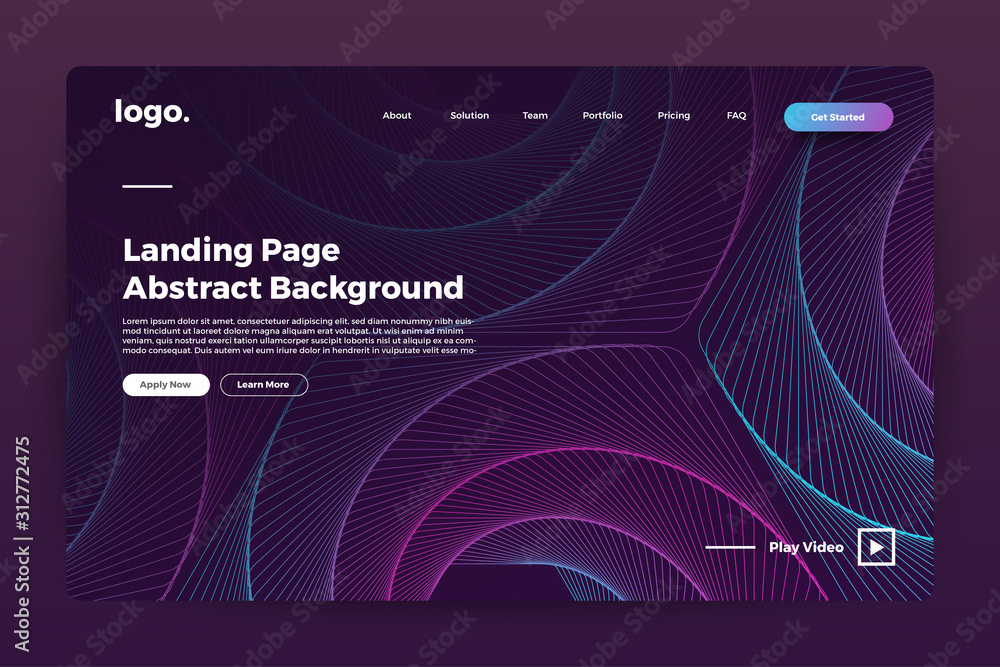 Aufkleber landing page website mockup abstract background. vivid bright gradient wave form. concept dynamic gr
