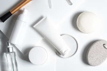 beauty spa medical skincare and cosmetic lotion cream serum oil mockup bottle packaging on white decor background, collagen healthcare medicine concept