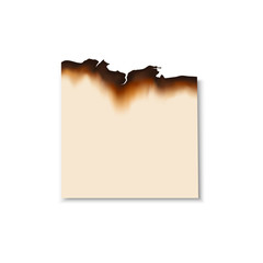 Fototapeta premium Burnt scorched piece of paper. Vector parchment sheet with dirty edges left by fire or flame