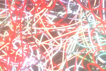 Naklejka premium Abstract, messy colorful string neon grow lights. Wallpaper for graphic design. 3D render.