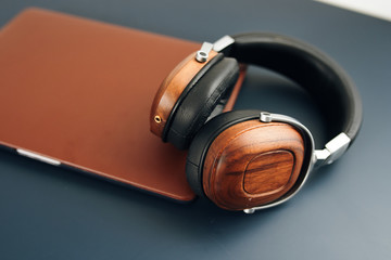 headphones on black background