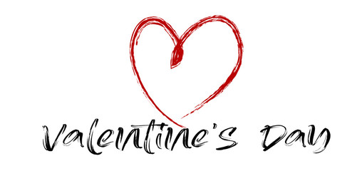 Fototapeta na wymiar Lettering Valentine's day. Red heart. On white background. Banner or postcard.
