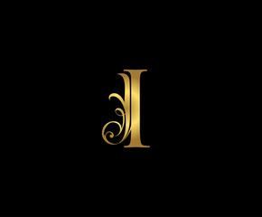 Golden I Luxury Logo Icon, Classy Gold I Letter Logo Design.
