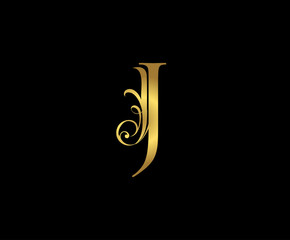 Golden J Luxury Logo Icon, Classy Gold J Letter Logo Design.