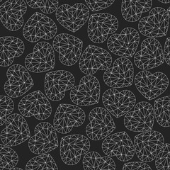 Cute gentle seamless pattern. White hearts on a chalkboard. Low poly style. monochrome background