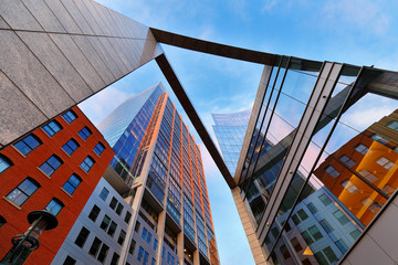 Boston Skyline Showing Financial District at Sunrise. The Financial District of Boston is located...