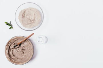 Top view of freshly prepared kaolin clay face mask
