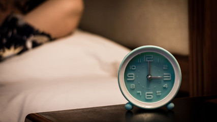 Insomnia problem concept. Asia Sleepless girl try yo sleep with stress or depression at night in...