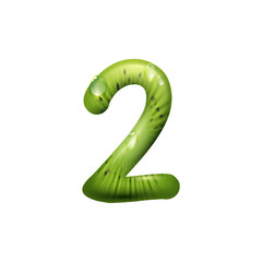 2 number, summer digit of kiwi fruit isolated numeral. Vector exotic font, two figure