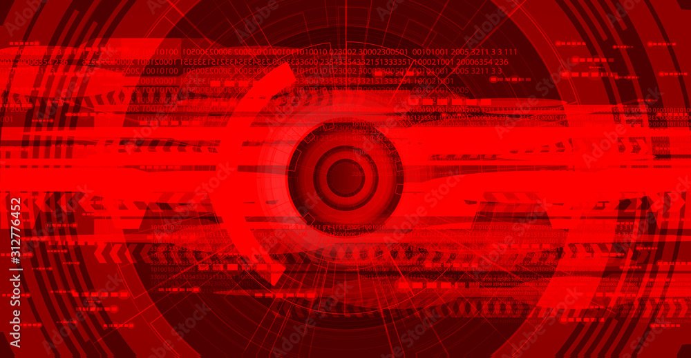 Poster red eye camera cyber hi-tech on future orange technology background,camera security and robot concep