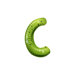 Naklejka premium C letter of tropical kiwi fruit isolated alphabet sign. Vector summer food typography element