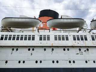World famous classic ocean liner RMS Queen Mary luxury cruise ship vessel in Long Beach, California...