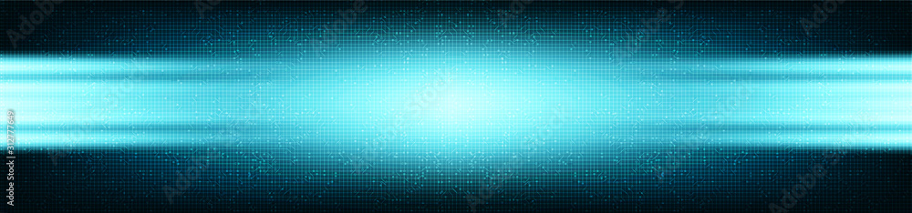 Fototapete panorama soft blue digital speed technology on circuit microchip background,hi-tech digital and inte