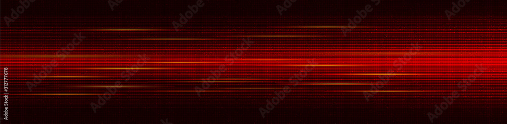 Fototapete panorama red cyber digital stars with light speed line technology background; future and network con