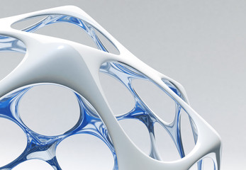 White blue 3d Abstract Architectural Futuristic Shape on gray Background. 3d illustration, 3d rendering.