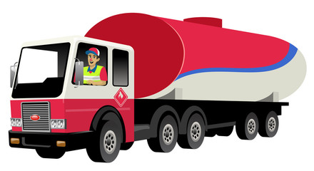 smiling truck driver driving gas tank truck
