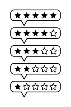 Customer review icon set, quality rating, feedback, five stars line symbol on white background. Vector illustration 