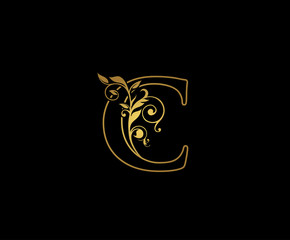 Golden C Luxury Logo Icon, Classy C Floral Letter Logo Design.