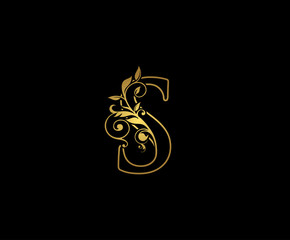 Golden S Luxury Logo Icon, Classy S Floral Letter Logo Design.