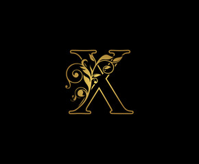 Golden X Luxury Logo Icon, Classy X Floral Letter Logo Design.