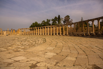 Roman ruins in the Jordanian city of Jerash. The ruins of the walled Greco-Roman settlement of...