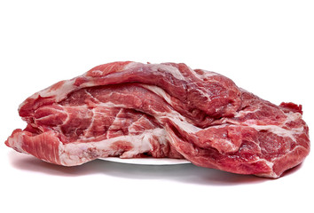 Fresh raw pork steak isolated on white