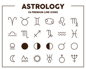 Astrology signs thin line icons. Zodiac and planet signs. Vector illustration symbol elements for web design. © reddish