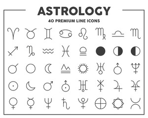 Astrology signs thin line icons. Zodiac and planet signs. Vector illustration symbol elements for web design.