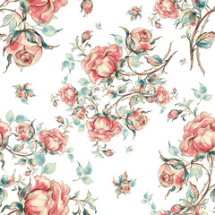  Seamless pattern of vintage roses.