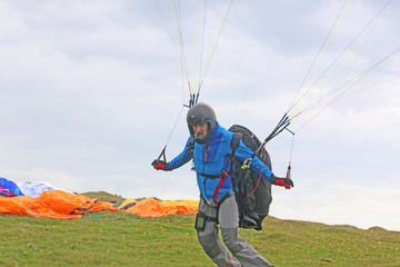 Fototapeta na wymiar Paraglider launching wing