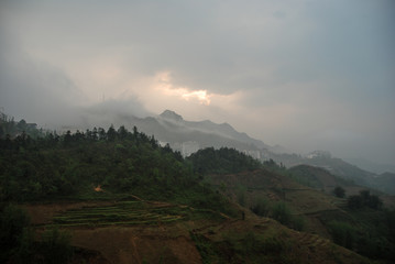 Sunrise in the  mountains of Sapa, Vietnam 