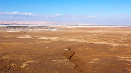 Aerial footage over  level drop micro Canyon Dead sea