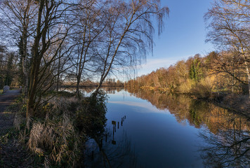 Fototapeta na wymiar Viersen-Born - View to tranquil Lake Born with beautyful reflections/ Germany