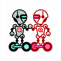 Robots on white. Technology, the future. Cartoon vector illustration