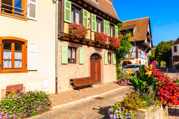 Fototapeta na wymiar Beautiful traditional colorful houses in picturesque Kientzheim village, Alsace wine region, France