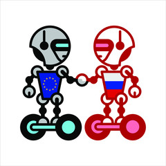 Robots on white. Technology, the future. Cartoon vector illustration