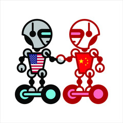 Robots on white. Technology, the future. Cartoon vector illustration