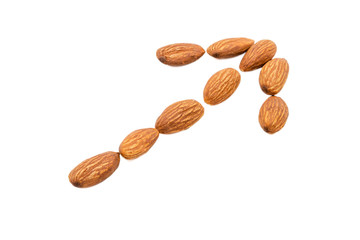 Almond nuts isolated with white background.