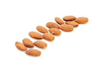 Almond nuts isolated with white background.