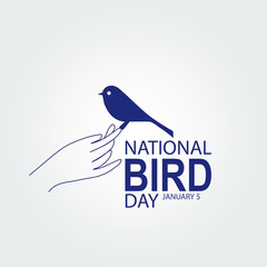 National Bird Day with a bird alighting in the hand concept. Vector illustration.
