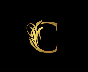 Gold C Luxury Logo Icon, Classic C Floral Letter Logo Design.