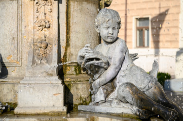 Bratislava, Slovakia. 2019/11/4. Fountain with statues of children in "Hviezdoslavovo namestie" (Hviezdoslav's square) in Bratislava, Slovakia.