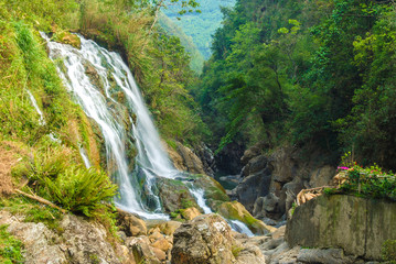 Tien Sa waterfall in Cat Cat Hmong village by Sapa, Vietnam 