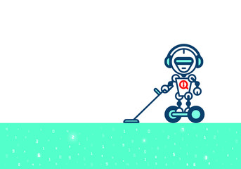 Robot on blue-green. Technology, the future. Cartoon vector illustration.