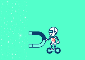 Robot on blue-green. Technology, the future. Cartoon vector illustration.