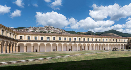 uphill village and San Lorenzo Certosa main cloister , Padula, Italy