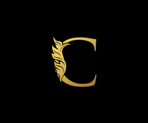 Gold C Floral Luxury Logo Icon, Classy C Swirl Letter Logo Design.