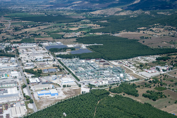 aerial of industrial plant in Agri valley, Italy