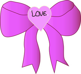 bow with a heart in the middle and the inscription love